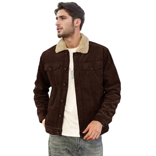 Image of Men's Corduroy Jacket Trucker Coat | Warm corduroy outwear with soft sherpa lining, classic button down outerwear for cold winter daily use