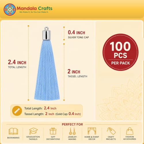 Image of Mandala Crafts Silver Tone Cap Light Blue Bookmark Tassels with Loops
