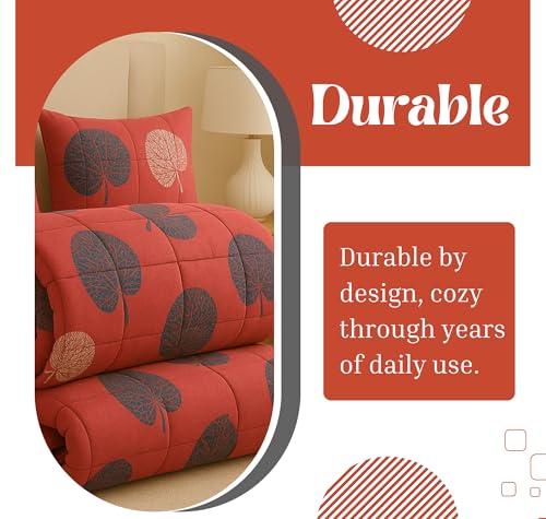 Image of BSB HOME Premium Microfiber Printed Double Bed Comforter with 2 Matching Pillow Covers | All-Season Reversible AC Blanket for Winter & Summer | Soft & Lightweight Quilt for Double Bed - Brick Pink