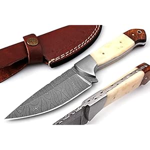 Custom Handmade Damascus Steel Fixed Blade Hunting Skinning Knife Edc Survival Camping Outdoor Knives with Bone Handle and Leather Sheath (20101)