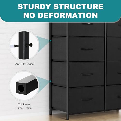 Image of OLIXIS 8 Drawer Storage Dresser with Wood Top - Wide Fabric Chest Organizer for Bedroom, Closet, Living Room,Tower Cabinet, TV Stand, Hallway Entryway Furniture,Black