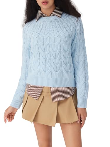 CIDER Cozy Sweaters for Women Trendy Cute Long Sleeve Crew Neck Casual Cable Knit Pullover Sweater Top Fall Outfits2