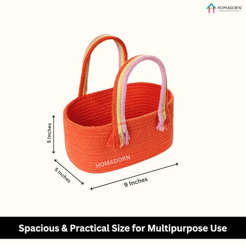 Image of HOMADORN Cotton Storage Basket with Sturdy Handles - Foldable, Durable, and Stylish Organizer for Toys, Clothes,Gifting and Home Essentials (ORANGE)
