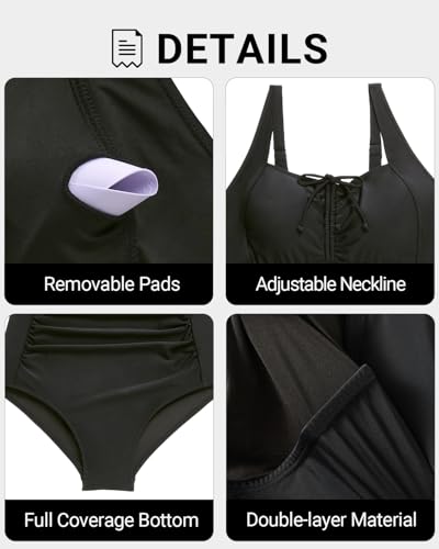 Daci Plus Size One Piece Swimsuit for Women Tummy Control Vintage Bathing Suits Ruched Swimwear3