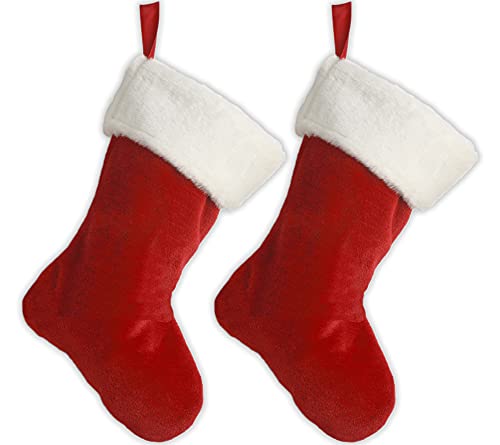 Set of 2-18' Red and White polyester Stockings Hanging Tag