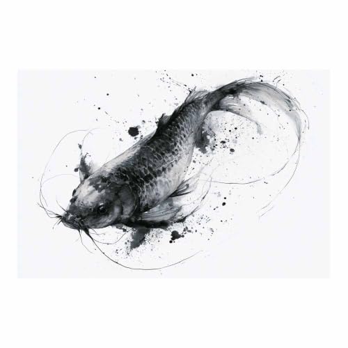 Affiche Poissons Koi Splash Ink XENIOU Toile Noir et Blanc 70x100cm