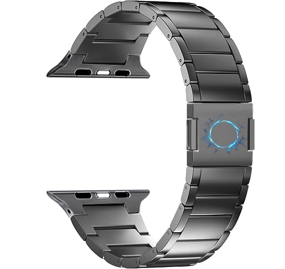 [MaKTech] チタニウムバンド Apple Watch用 - メタルストラップブレスレット（マグネットクラスプ付き）、Apple Watch 11/10/9/8/7,Ultra 3/2/1,SE 3/2/1 [2025] 対応 (46mm/45mm/44mm/49mm,ブラック)