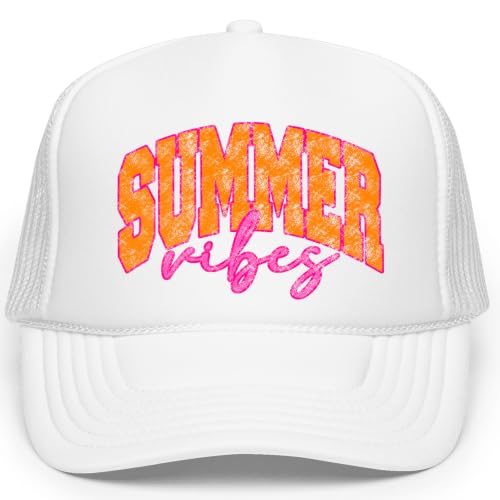 Image of Summer Vibes Graphic Adjustable Cap Women and Teens Classic 5 Panel Mesh Snap Back Trucker Hat