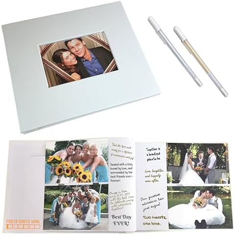 Photo Booth Nook - White 4x6 Photo Booth Album with Gel Pens (1 count) - 50 Pages, 100 Slots for 4x6 Pictures, 4"x6" Cover Picture Slot Cover