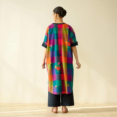 Image of GoSriKi Kurta Sets for Women Cotton Blend Printed | Kurta Palazzo Set | Straight Kurti Set for Women | Mandarin Collar Elbow Sleeve Ethnic Outfit | Designer Indian Kurti Top with Palazzo Pants