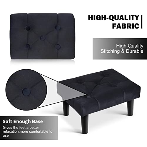 Image of HOUCHICS Small Footstool Ottoman,Velvet Soft Footrest Ottoman with Wood Legs,Sofa Footrest Extra Seating for Living Room Entryway Office(Black 2PACK)