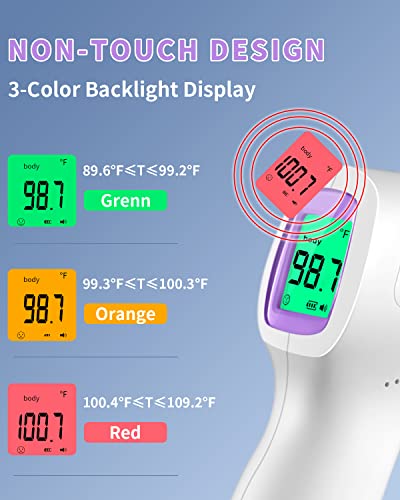No-Touch Forehead Thermometer, Digital Thermometer With Fever Indicator, Baby And Adults Thermometer With Fever Alarm, Thermometer With 3-Color Lcd Display & Memory Function, Rechargeable, For Family #TOP1