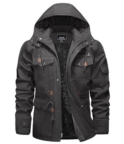 TACVASEN Herren Jacke Winter Warme Winterjacke Fleece Cargojacke Bomberjacke Gefüttert Übergang (XXL, Grau)