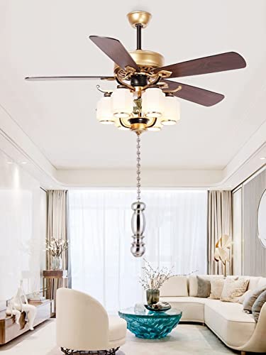 Image of Ceiling Fan Pull Chains Ornaments 12 Inches Silver Pendant with Bead Pull Chain Connectors Decorative Extension for Ceiling Light Lamp Fan Chain 2 Pcs