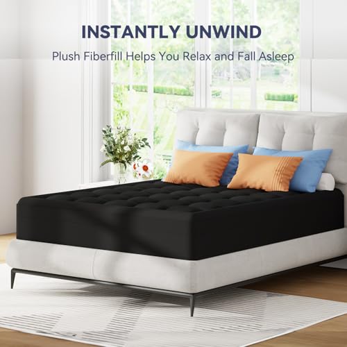 Image of ELEMUSE Dual Layer 3 Inch Memory Foam Mattress Topper Full Size, 2 Inch Cooling Gel Memory Foam Plus 1 Inch Down Alternative Pillowtop Mattress Pad with Cooling Cover, Soft Comfort Support,Black