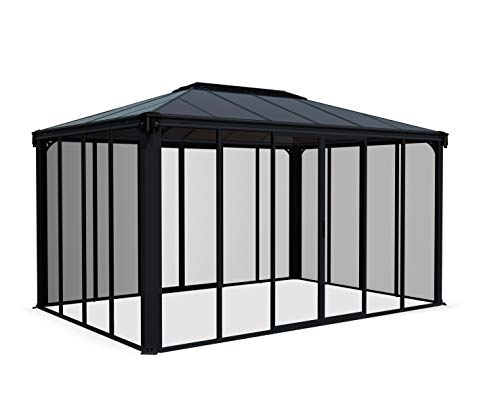 Palram - Canopia Ledro Outdoor Enclosed Gazebo 10x14 with Screen Doors, Gray Aluminum Frame, Clear Acrylic Walls, & Gray Polycarbonate Hardtop Gazebo Roof, Weatherproof Backyard Gazebo Kit