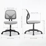 Moustache Task Office Desk Chair, Armless Executive Chair with Adjustable Height and Swivel Wheels for Home Studying Gaming (Grey)