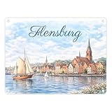 Hafenstadt Flensburg Metallschild in 15x20 cm für Küstenliebhaber Maritimes Blechschild - ideal für nordische Dekoration