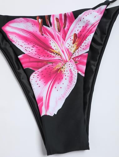 Image of ZAFUL Women's 3 Piece Floral Swimsuit Draped Neck Halter Bikini Tie Side Bathing Suit with Sheer Cover Up Skirt