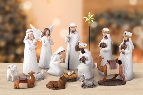 image for Fovths 16 Pieces Classic Nativity Set Christmas Nativity Stable Starte