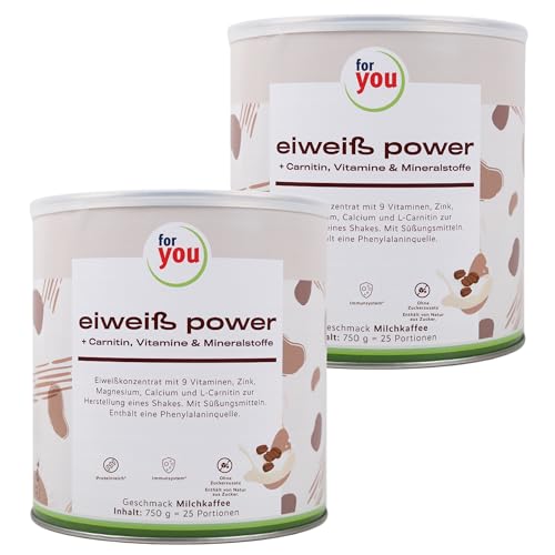 for you Power Eiweiß-Pulver Milchkaffee nach Dr. Strunz 2x 750g - gut lösliches Mehrkomponenten Eiweiß: Molke, Soja-, Milch-, Hühnerei-Protein + L-Carnitin (Doppelpack)