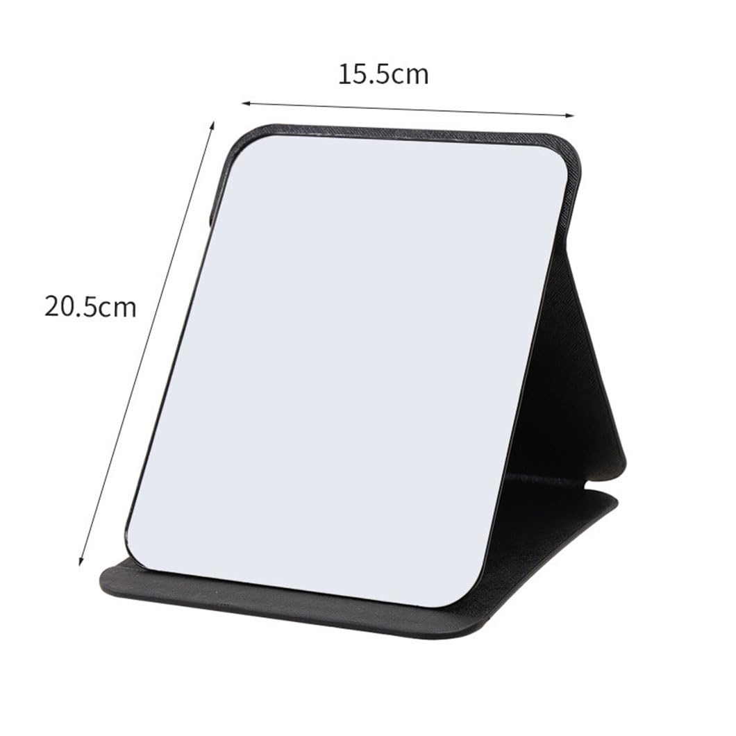 Miroir De Maquillage Pliable AYESY - Portable, Cuir PU, Support Réglable, Blanc 22x16cm, Voyage Miroir Portable Cuir