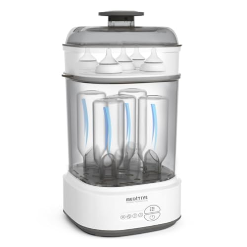 Image of MEDITIVE Baby Bottle Sterilizer and Dryer | Electric Sterilizer for Baby Bottles with Hot Air Drying | 10 Min Sterilization + 40 /60 Min Drying | Auto Mode 58 Min | 2-in-1 Baby Bottle Sterilizer Machine for Feeding Bottles & Accessories