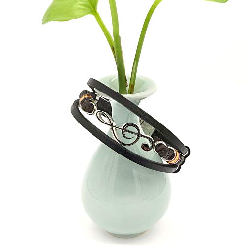 Men's Braided Leather Bracelet Bangle Cuff Music Note Treble Clef Wristband Valentines Punk Gift for Him3