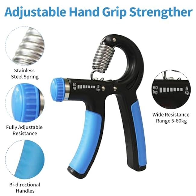 Grip Strength Trainer, Hand Gripper Strengthener with Adjustable Resistance 11-132 Lbs (5-60kg), Forearm Strengthener with Non-Slip Gripper for Muscle Building and Injury Recover Gym/Home