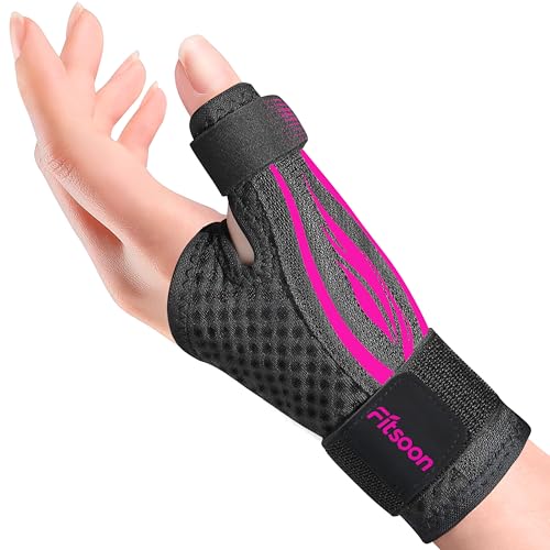FITSOON Thumb Wrist Brace | Upgraded Thumb Spica Splint Stabilizer Pain Relief Night Support for De Quervain’ s Tenosynovitis Trigger Finger Arthritis Sprains | Breathable Fabric(S/M,Pink/Black)
