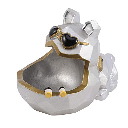 Cooler Hund Aschenbecher Kreative personalisierte Aschenbecher Harz Desktop Hund Ornament Desktop Lustige Aschenbecher Home (Silber) Cover