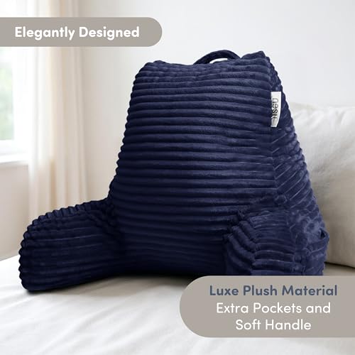 Image of Nestl Reading Pillow with Shredded Memory Foam, Luxe Cut Plush Back Pillow for Sitting Up in Bed, Back and Arms Adjustable Support for Adult & Teens, Backrest Pillows with Washable Cover Navy Blue