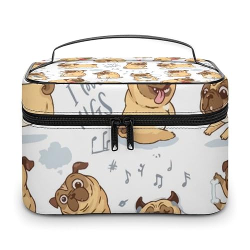 メイクボックス コスメ収納 大容量 I Love Pugs パグ かわいい 赤い 花柄 化粧ポーチ 化粧品入れ メイク収納ケース 軽量 持ち運び アクセサリー 小物入れ おしゃれ 旅行 出張用 プレゼント
