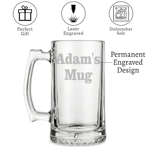 EKAM Personalised Engraved Glass Beer Mug - Personalise with Any Message for Any Occasion, Laser Engraved, Dishwasher Safe, 20oz/580ml Glass Beer Mug - Image 4