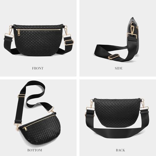 Image of Woven Crossbody Bags For Women, Checkered PU Waist Pack Travel Sling Bag