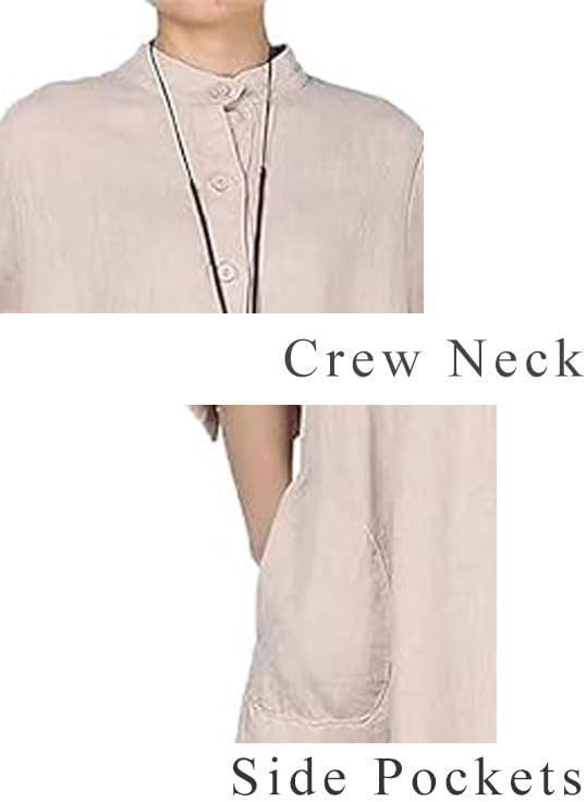 Laovanln Women's Linen Shirts Jackets Button Down Long Sleeve Cotton Blouse Tops with Pockets - Image 6