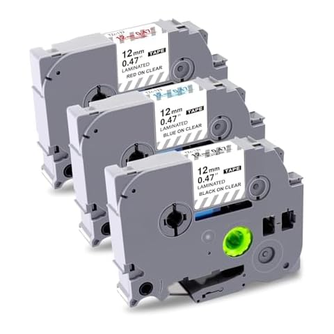 UNOKA Red Blue Black on Clear Label Tape 12mm 0.47 Compatible for Brother P Touch TZe-131 TZe-132 TZe-133, 1/2 Transparent Laminated Label Maker Refills for Ptouch PTH110 PTD210 PTD200 PTD220, 3Pack Cover