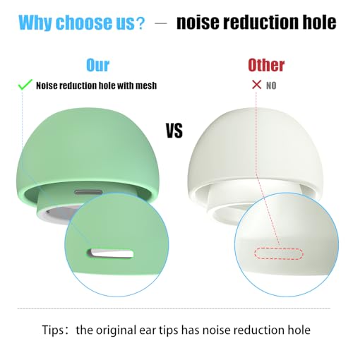 Image of 3 Pairs Replacement Ear Tips for AirPods Pro and 2nd Generation with Noise Reduction Hole, Silicone Ear Tips for AirPods Pro with Portable Storage Box and Fits in Charging Case (S /M /L, Mint Green)