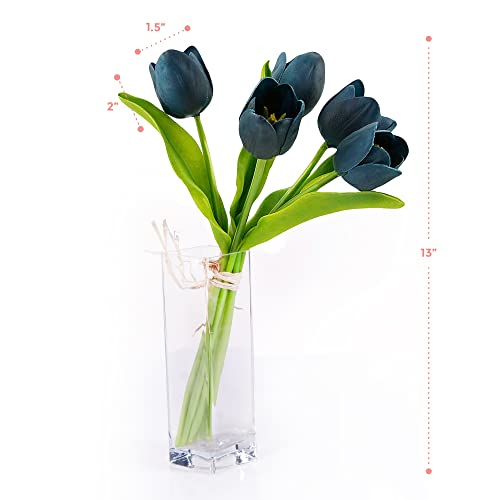 Angel Isabella Realistic Tulip Raffia Tied Flowers, Real Touch Artificial Flowers For Decoration, Beautiful Artificial Flowers Arrangements For Home, Wedding, Corsage, Boutonniere - 5 Stems, Dark Navy #TOP7