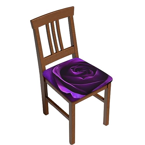 Set of 4 Removable Chair Seat Covers for Dining Room, Purple Rose Stretchable Office Kitchen Chair Slipcovers Cushion Protector Flower Floral Furniture Decor, 16.9×16.9 Inches