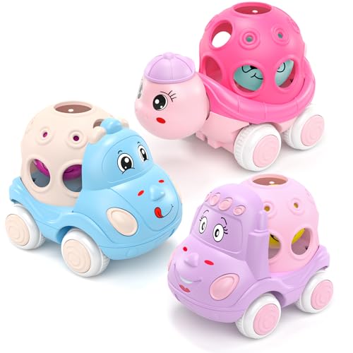 Image of Baby Girl Toy Cars for Toddlers 1-3, Push and Go Rattle Cars for Baby Toy 6-9-12-18 Months, First Birthday Easter Gifts for 1 2 Year Old Girls, Infant Pink Friction Truck Set