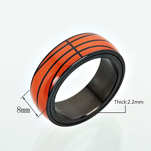 Image of Unisex 8mm Rotatable Sports Pattern Fidget Ring | Stainless Steel, Simple Plain Domed Style, Cool Punk Stress Reliever Jewelry