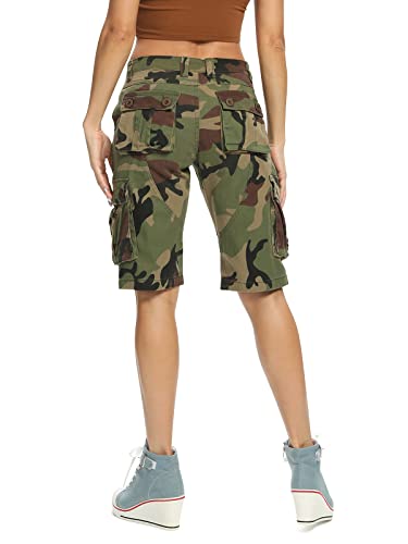OCHENTA Women\'s Camo Cargo Casual Shorts with 6 Pockets Military Work Outdoor Summer Long Shorts Camo 29 14 - Thumbnail 2