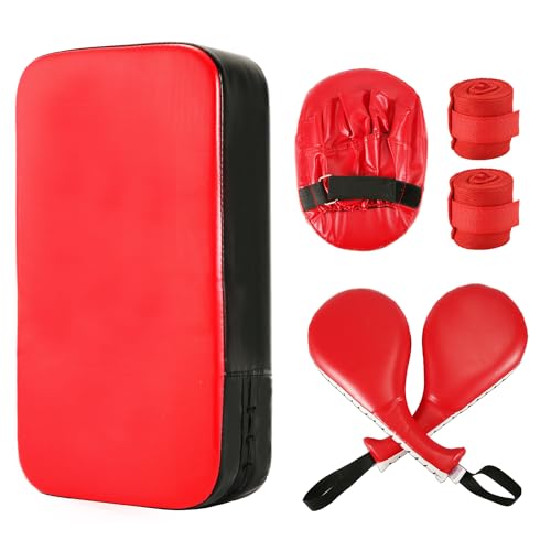 PEUTIER 6 Kick Pad Taekwondo Juego, Almohadillas Patadas Artes Marciales Almohadillas Enfoque Boxeo Cuero PU Paletas Perforación Escudo Patadas Equipo Entrenamiento Karate para MMA, Muay Thai (Rojo)