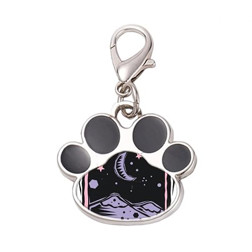 DIYthinker?Purple Mountain Moon Star Element Engraving Pet Tag Keychain Dog Cat ID