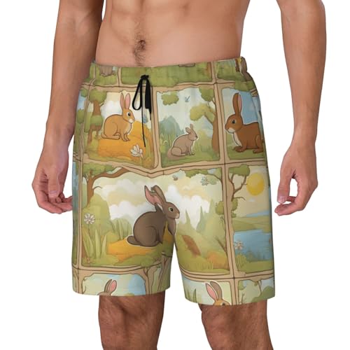 Cartoon Cute Animals Rabbit Print Men Hawaiian Shorts Quick Dry Swim Trunks Surfing Beach Vacations Summer Activity2