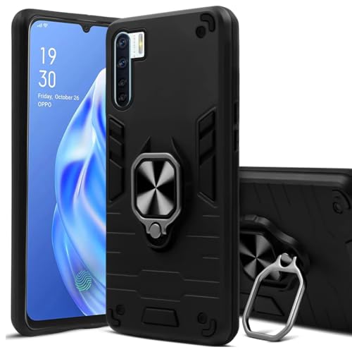 Image of JANAK RAJ Ringstand Armor Bumper Back Case Cover Compatible with Oppo F15 / A91 / Reno 3 | Tough Rugged Shockproof PC+TPU Kickstand 360 Protective Design - Black