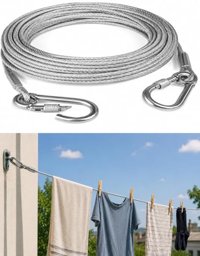 Image of Xmart India Heavy Duty Clothes Drying Rope with Hooks | Strong Steel Clothesline for Balcony, Bathroom, Travel & Camping | Rust-Resistant Durable Cloth Line for Indoor & Outdoor Use (5 Meter Rope)