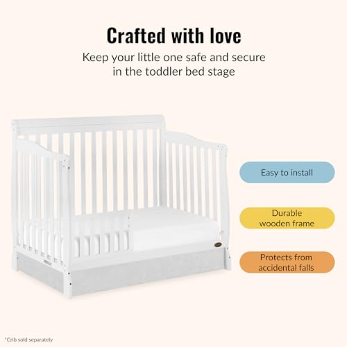 Image of Dream On Me Convertible Crib Toddler Guard Rail in White, Compatible with Select Dream On Me Cribs, Crib to Toddler Bed Conversion, Easily Attachable (21.25L x 1.2W x 12.25H)