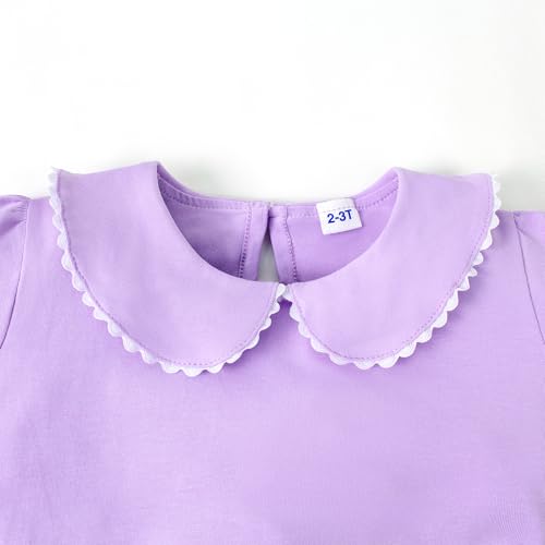 Image of 12M-14Y Toddler Baby Girls Peter Pan Collar Blouse Kids Girl Solid Color Puff Sleeve T-Shirts Casual Tee Tops